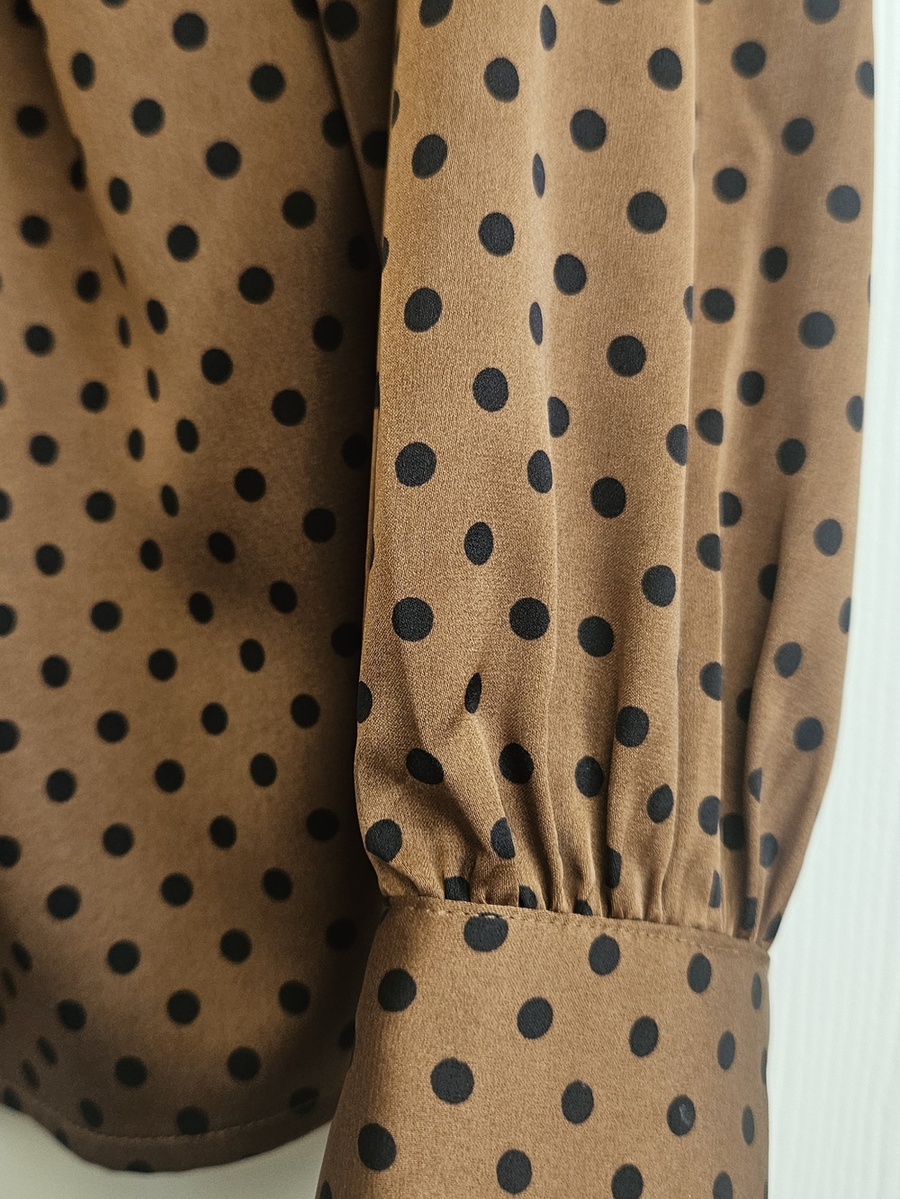 Brown Polka Dot Bow-Neck Blouse - Women SIZE S - Picture 5 of 10